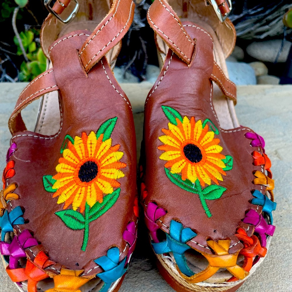 Size 8.5 leather wedges made in Mexico
